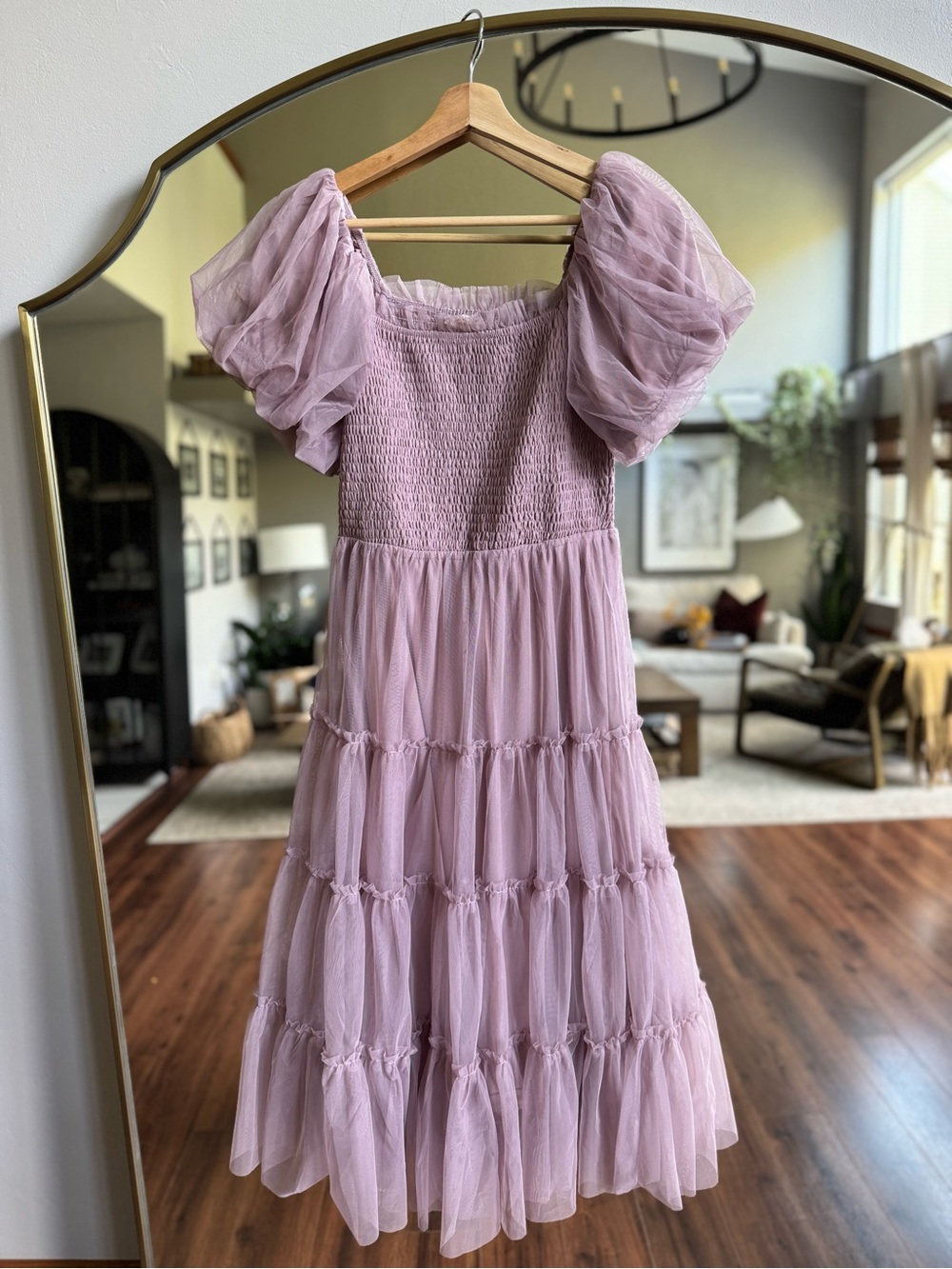 Women’s 2 piece' Puff Sleeve Tiered Tulle Dress - Light Mauve& Navy